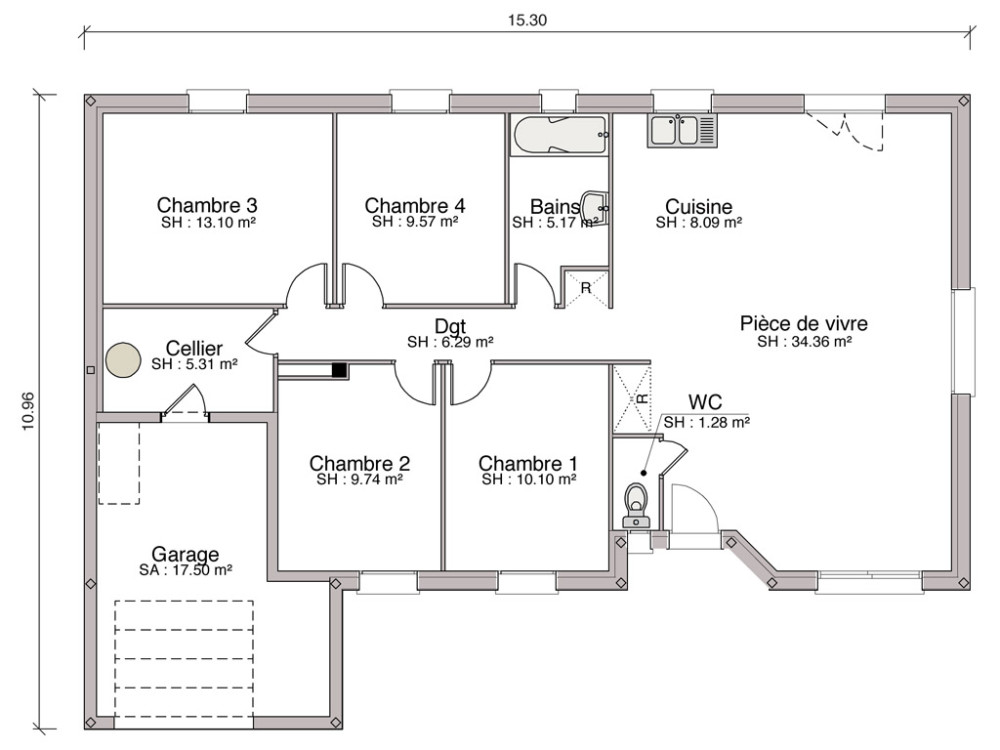 plan maison plain pied rt 2012